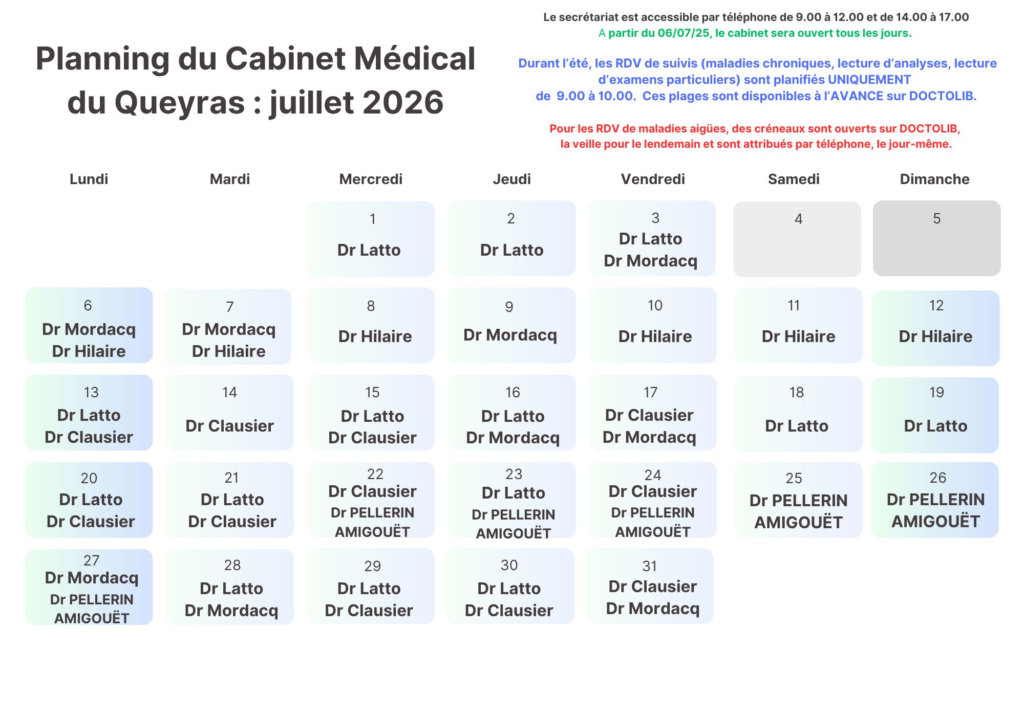 planning medecins juillet 2026